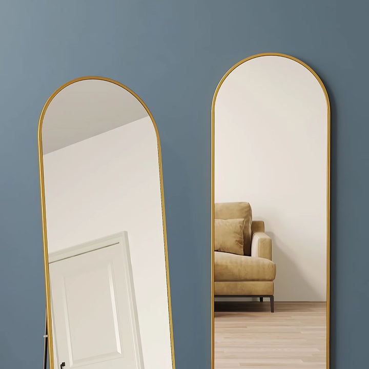 18" x 58" Arched Full Length Mirror with Stand – Elegant Gold Design