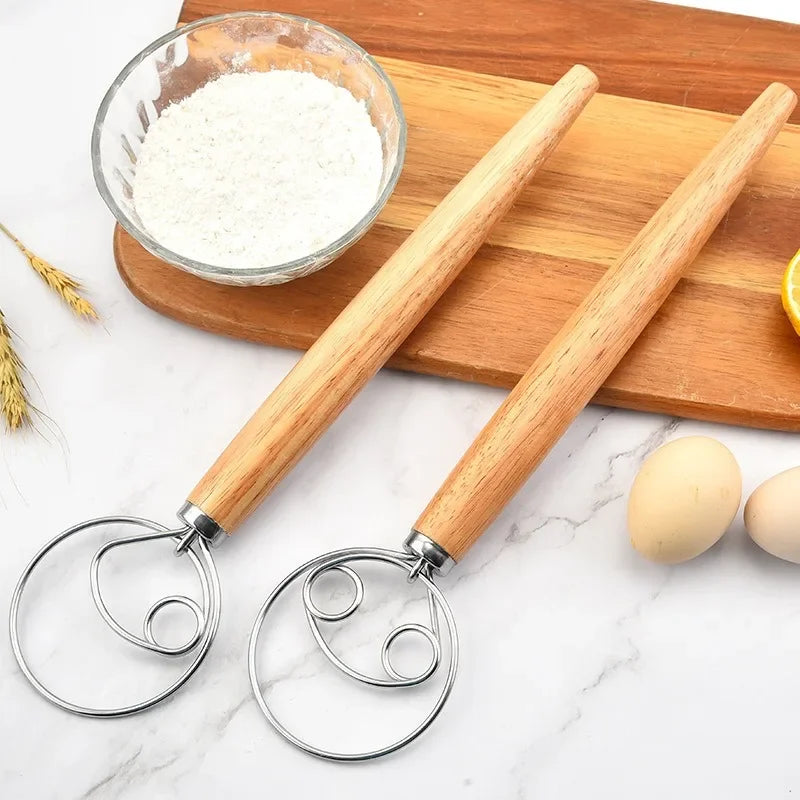 Stainless Steel Danish Dough Whisk with Wooden Handle