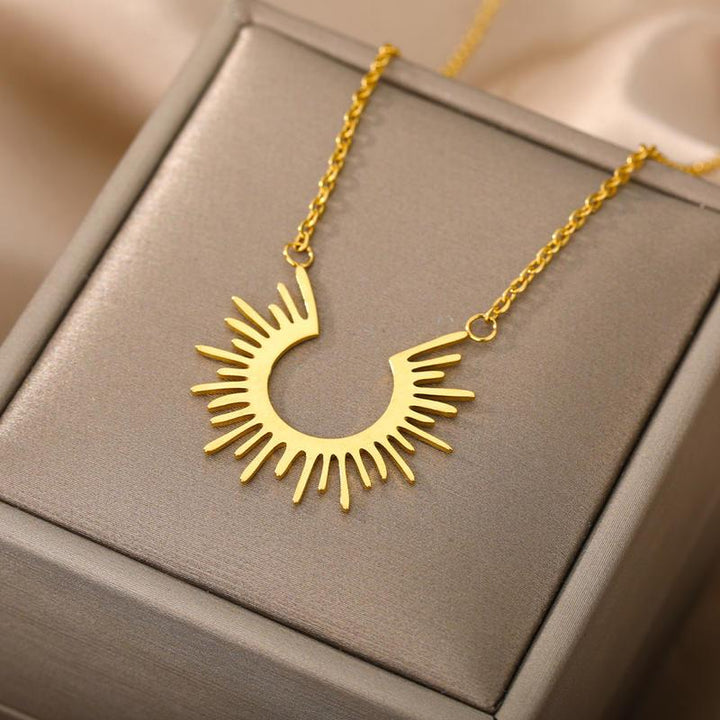 Minimalist Stainless Steel Half Circle Sun Pendant Necklace