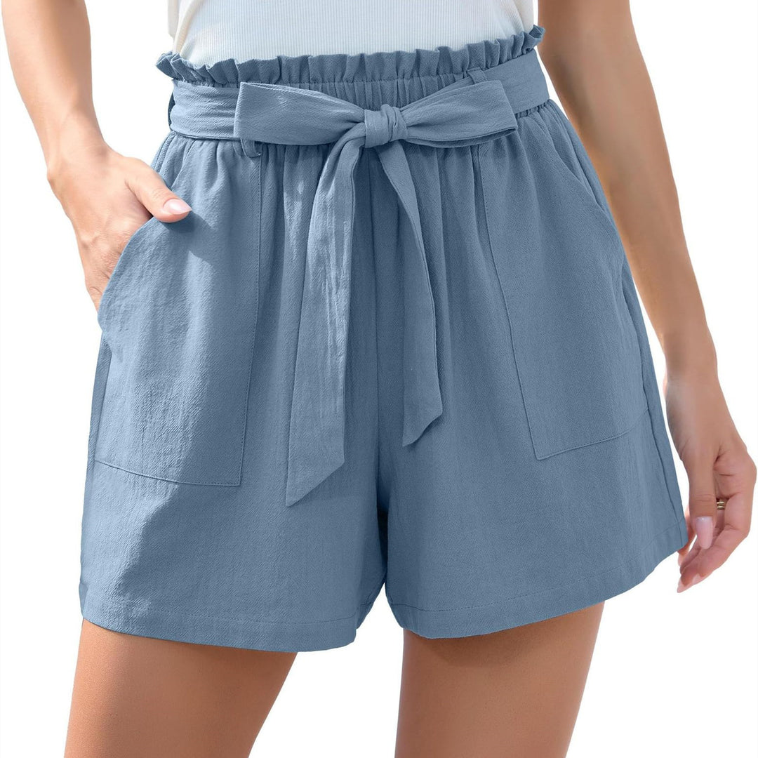 Fashion Ruffle Bow Waist Tie Shorts Summer Beach Pants With Pockets Womens Clothing
