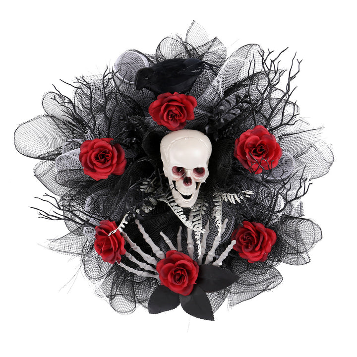 Halloween Red Rose Skull Mesh Garland Door Hanging Decoration