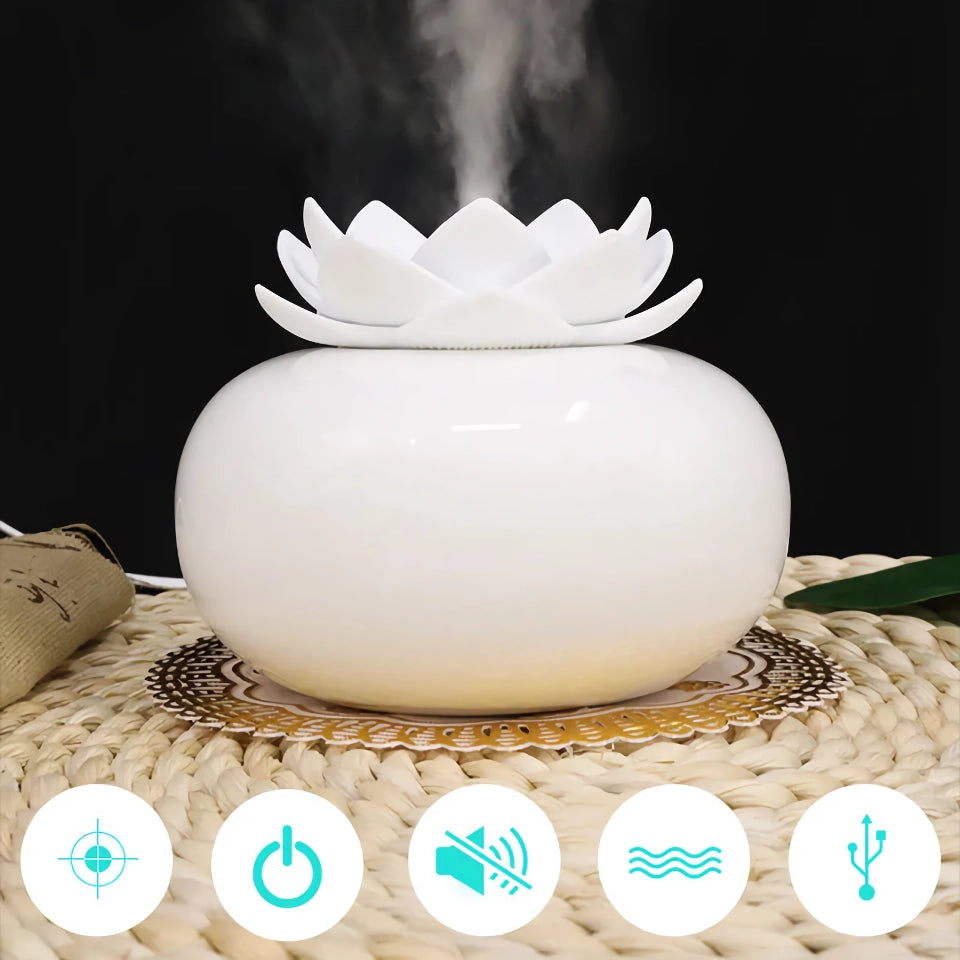 Lotus Air Humidifier & Aroma Diffuser - Mini Ceramic Mist Maker