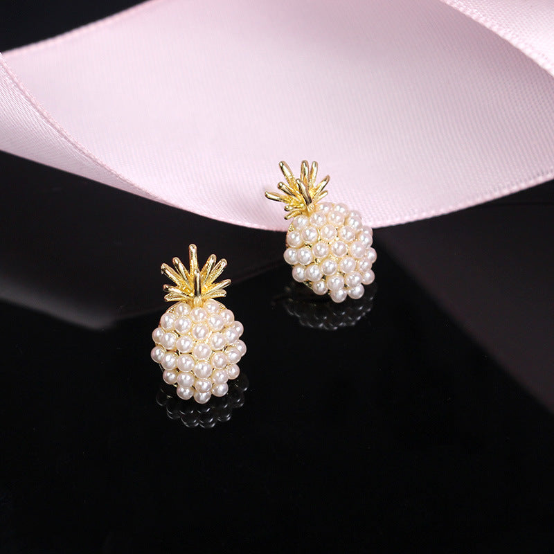 Elegant Pearl Pineapple Stud Earrings for Women