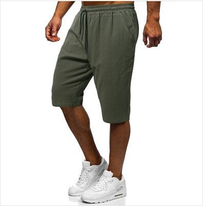 Men's Casual Cotton And Linen Sports Five Quarter Pants