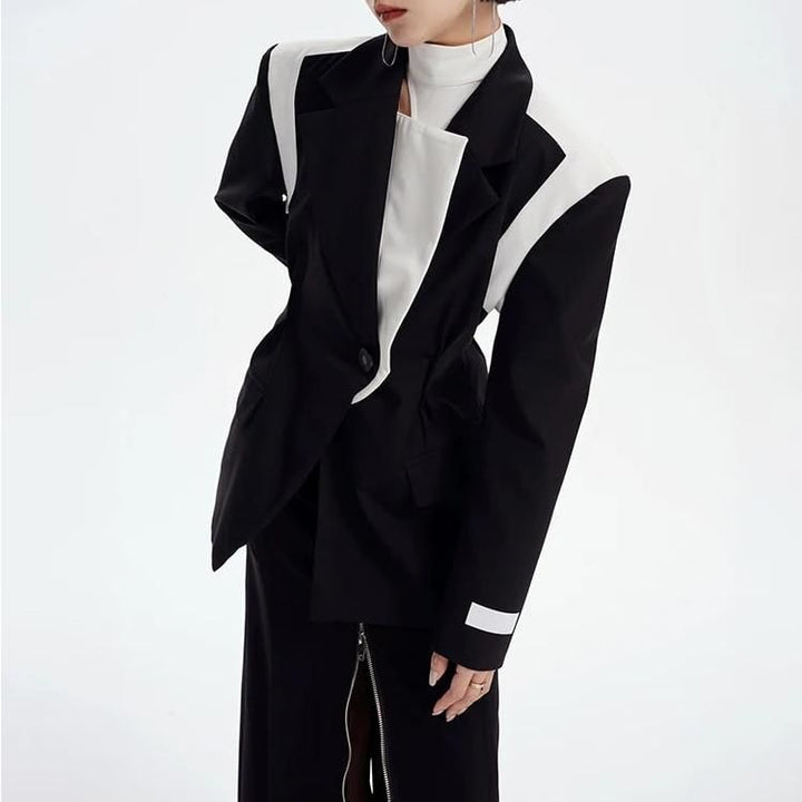 Fashion Women's Blazer: Stylish Contrast Color Designer Jacket