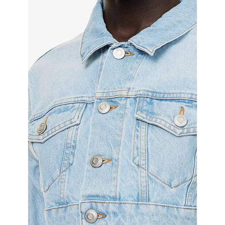 Chic Short Denim Jacket with Belt and Spliced Sleeves for Women