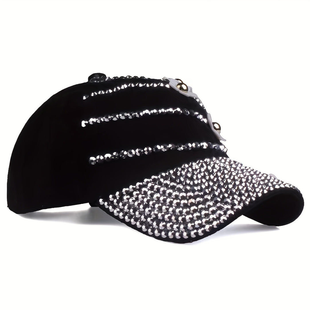 Four Flower Studded Diamond Duckbill Cap