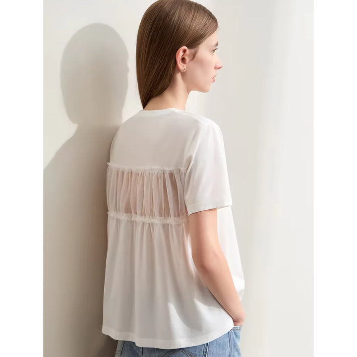 Minimalist Bead Embroidered Mesh Short Sleeve Tee