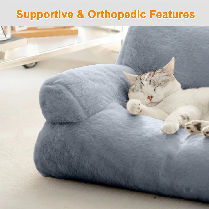 Soft Plush Pet Couch Bed - Washable Cat Sofa for Small Pets