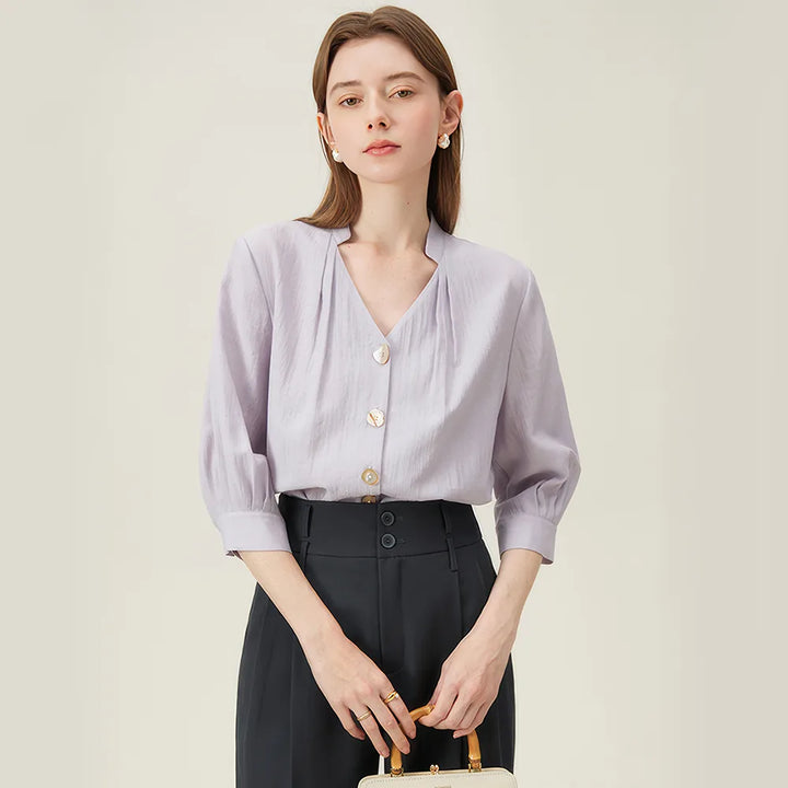 French V-neck Loose Cozy Style Shirt for Women