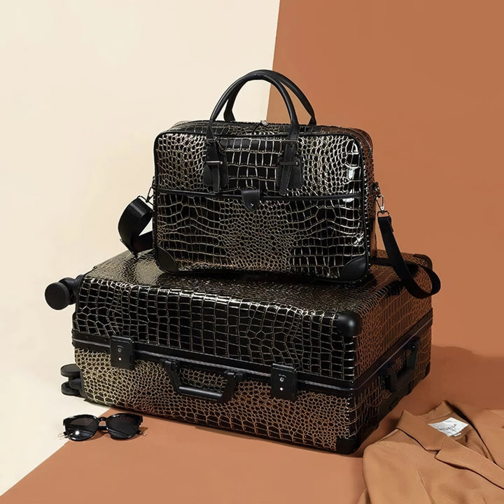 Luxurious Crocodile Print Travel Luggage & Handbag Set