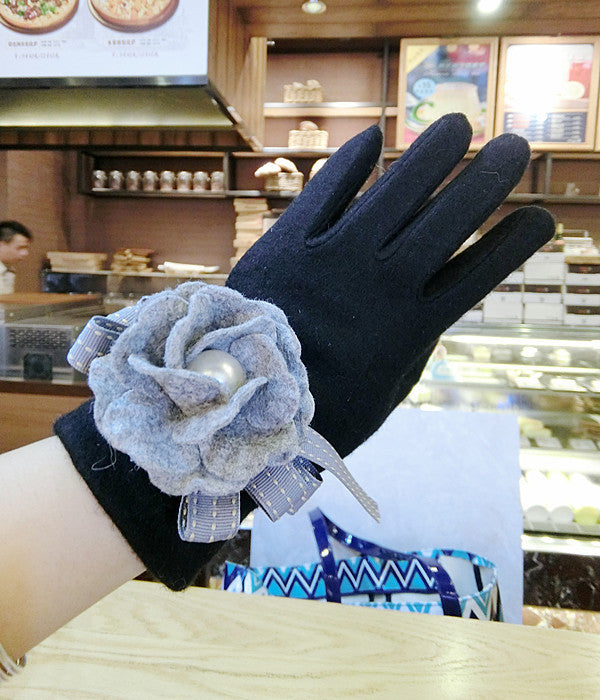 Cute Fashion Wool Five-Finger Bow Warm Gloves