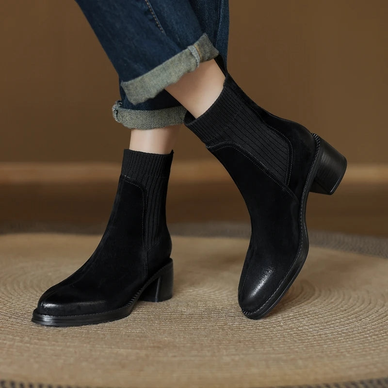 Genuine Leather Autumn Ankle Boots for Women