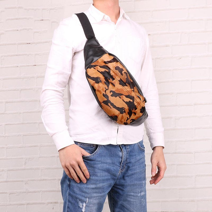 Leather Men's Multifunctional Sports Chest Bag