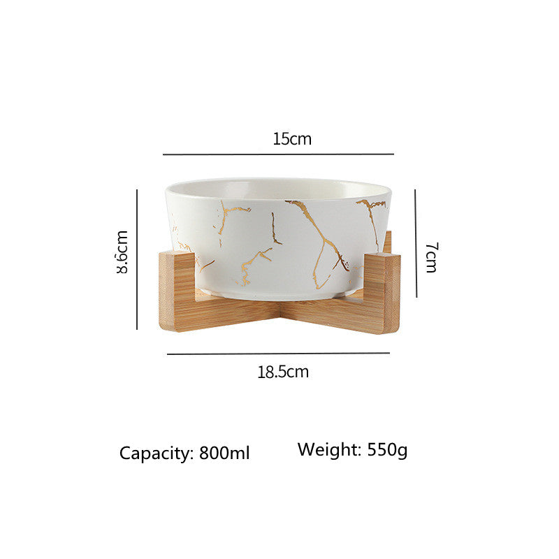 Elegant Marble Pet Bowl with Bamboo Stand