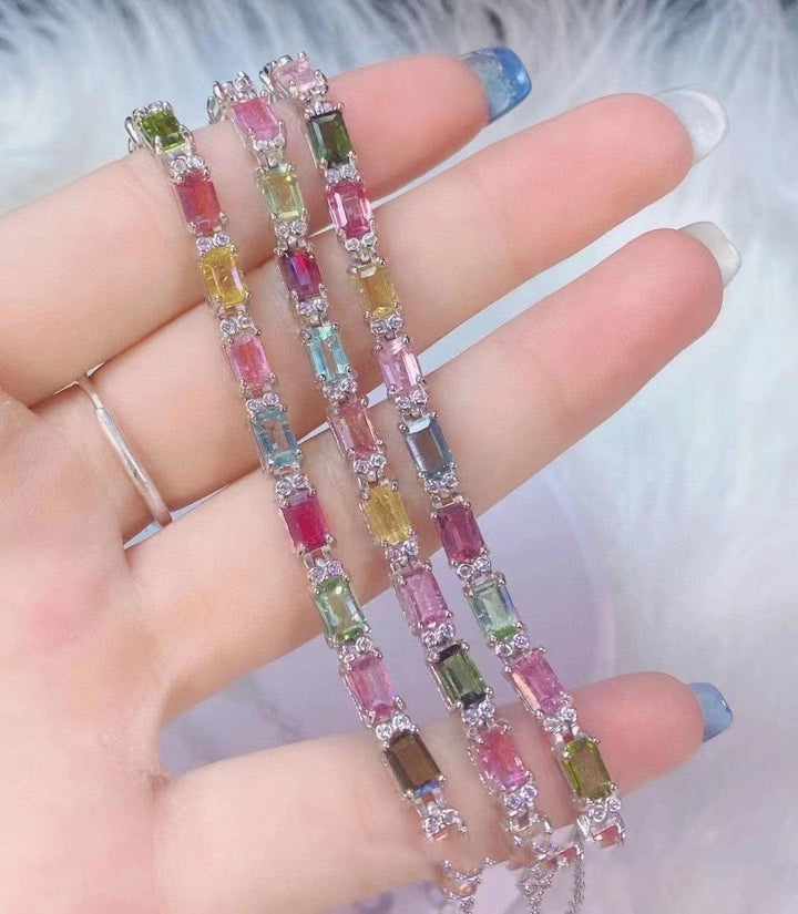 12 Pieces Of Natural Tourmaline Bracelet With Fire Colors - Trendha