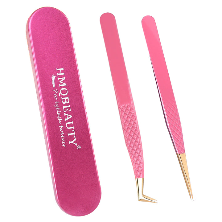 2PCS Professional Stainless Steel Eyelash Tweezers Set