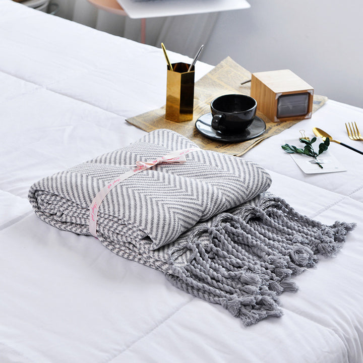 Cozy Wave Stripe Knit Throw Blanket - Brown & Gray