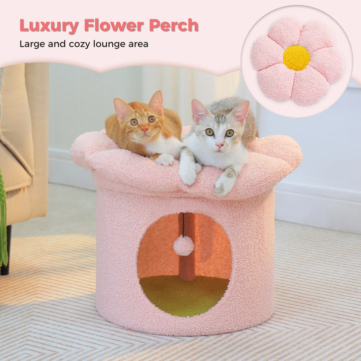 Luxury Double-Deck Cat Bed with Flower Perch