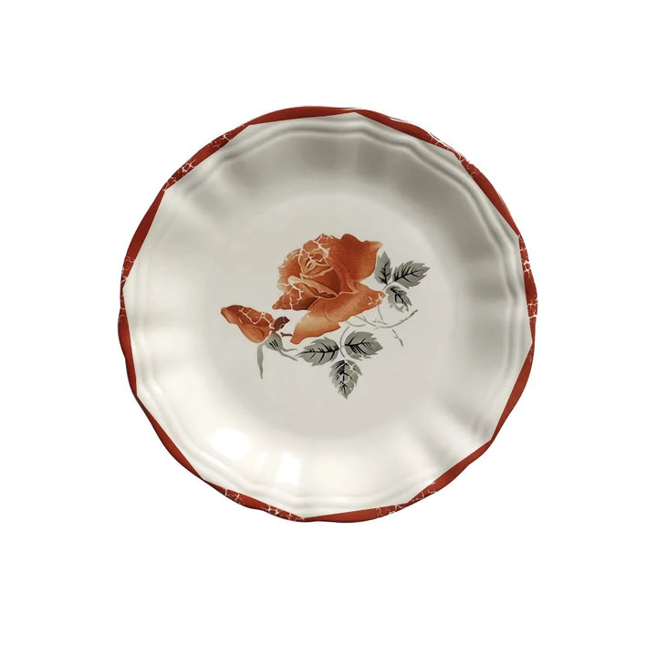 Retro Rose Ceramic Dinnerware – Elegant Floral Dessert and Snack Plate for Afternoon Tea and Home Dining