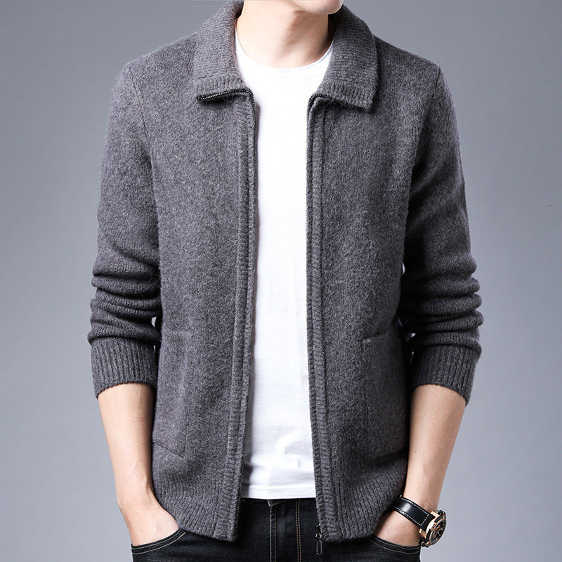 Men's Zipper Knitted Alpaca Fleecefiber Lapel Casual Jacket