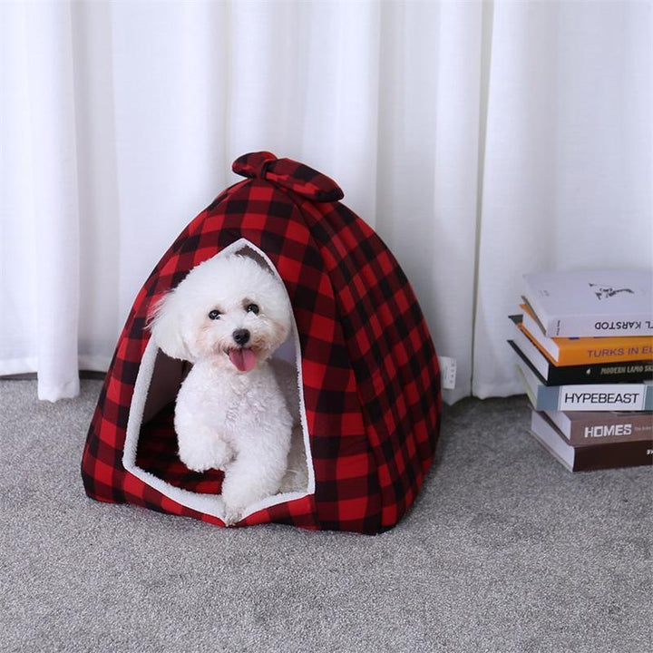 Cozy Plaid Pet Tent Bed