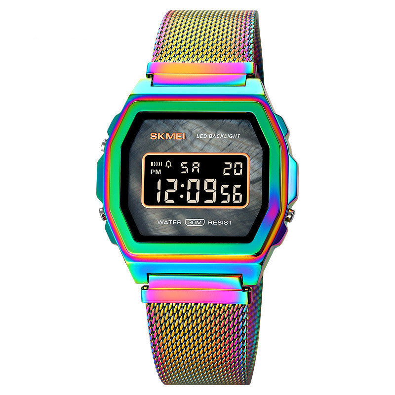 Fashion Cool Multi-function Trend Personality Student Waterproof Stainless Steel Electronic Watch