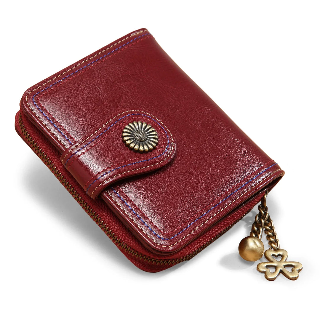 Women’s Small Leather Bifold Wallet with Zipper Pocket