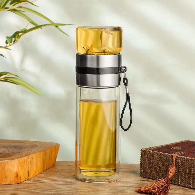 400ml Double Layer Glass Tea Infuser Bottle