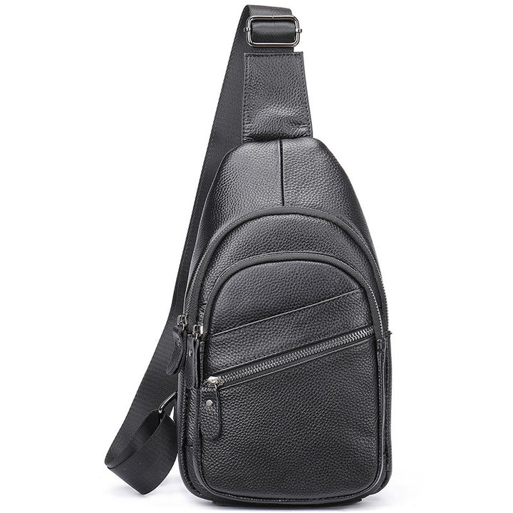 Men's Top Layer Cowhide Leather Diagonal Cross Cycling Single Shoulder Diagonal Backpack