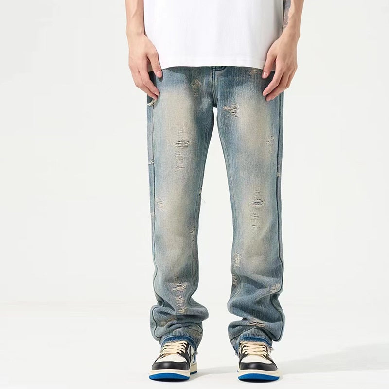 American Retro Washed Make Old Ripped Jeans