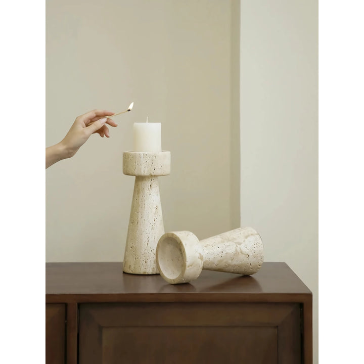 Minimalist Travertine Marble Candle Holder for Elegant Decor