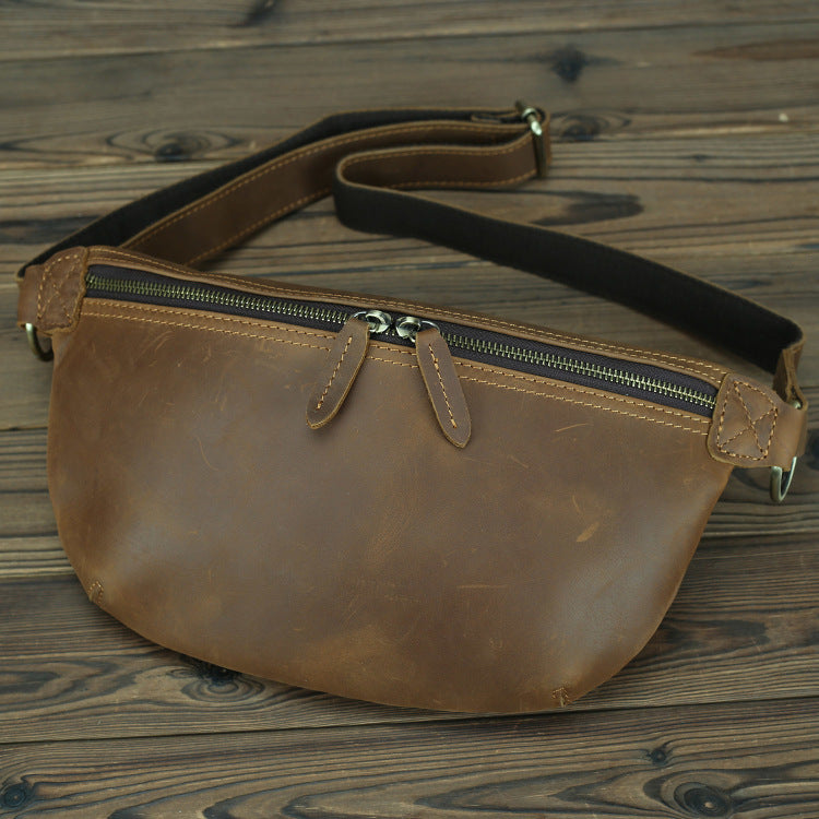 Summer Leather Retro Crazy Horse Leather Chest Bag