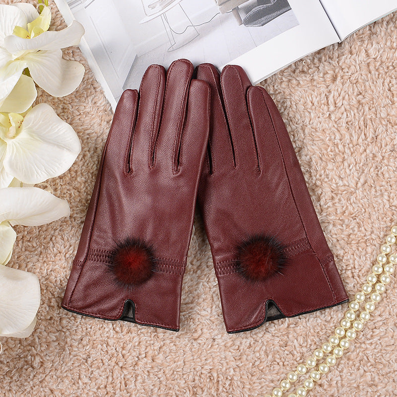 Women's Cute Warm Colored Sheepskin Gloves