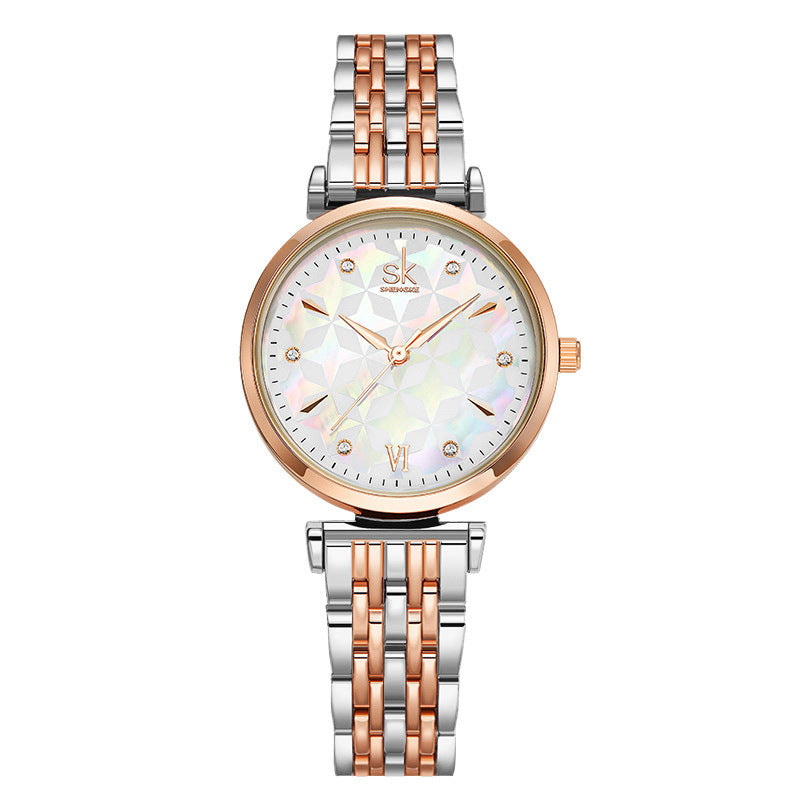 Seven Bead Metal Lady's Shell Face Quartz Watch