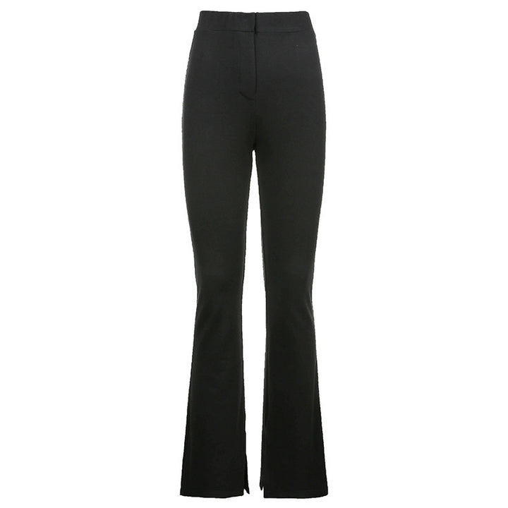 Pure color high waist skinny split casual pants women