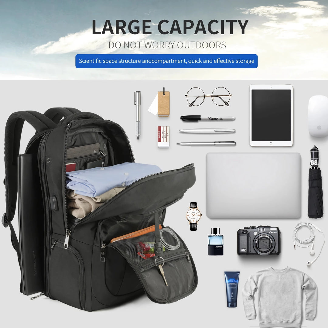 17-inch Laptop Backpack with USB Charging, Expandable Anti-Theft Travel Bag for Men