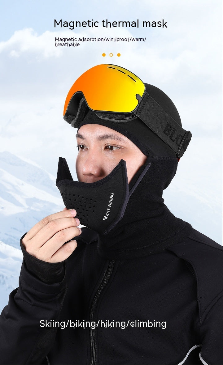 Winter Magnetic Cycling Mask Men's Ski Face Care Cold-proof Headgear Motorcycle Windproof Fleece Warm Helmet