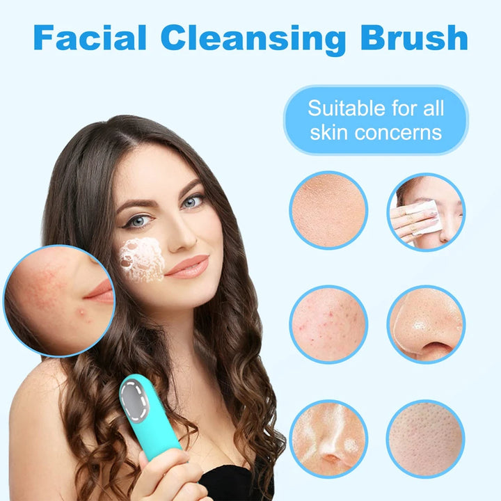 Ultrasonic Silicone Facial Cleansing Brush & Heated Vibrating Face Massager