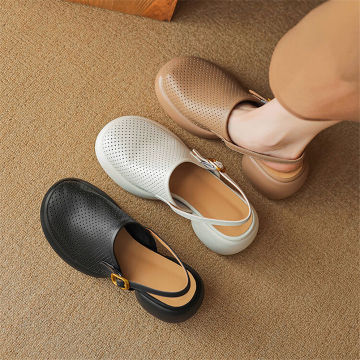 Summer Elegance Round Toe Platform Heels with Hollow-Out Design