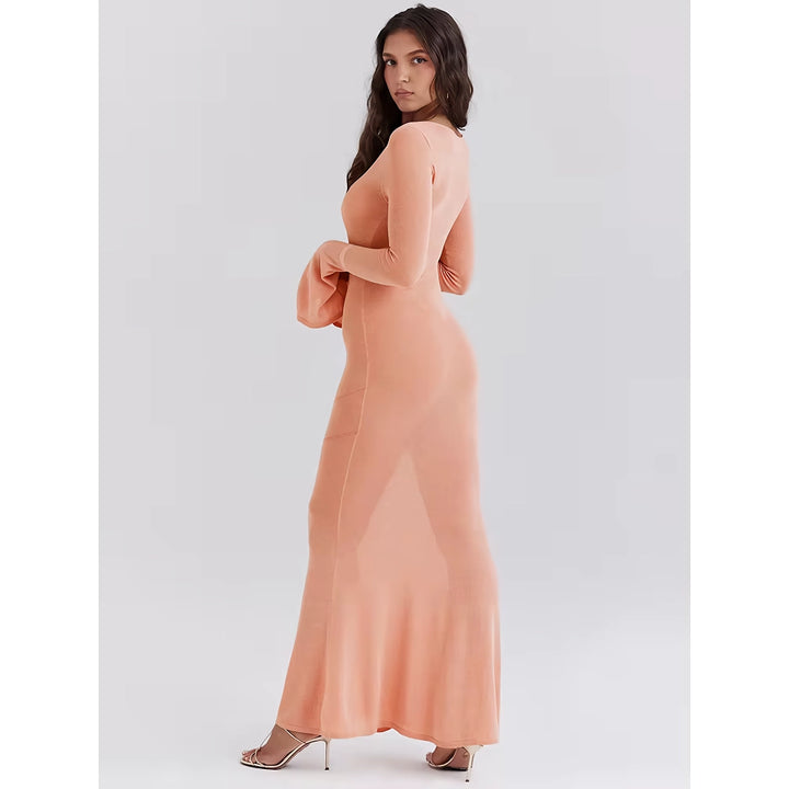 Orange Flare Sleeve Knit Maxi Dress