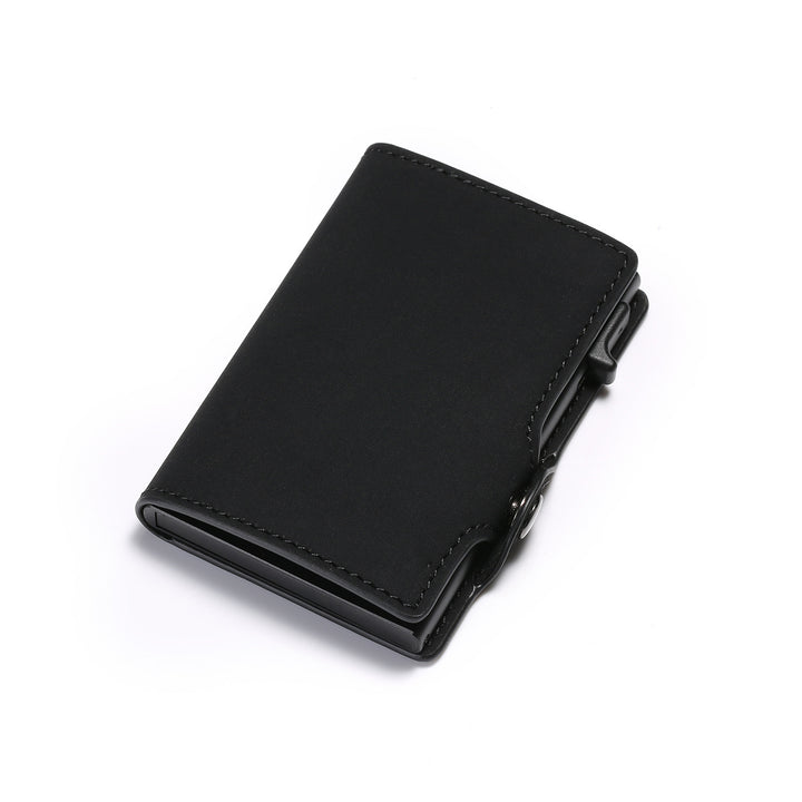 Retro Style Horse Leather Aluminum Alloy Side Push Test Card Holder Wallet