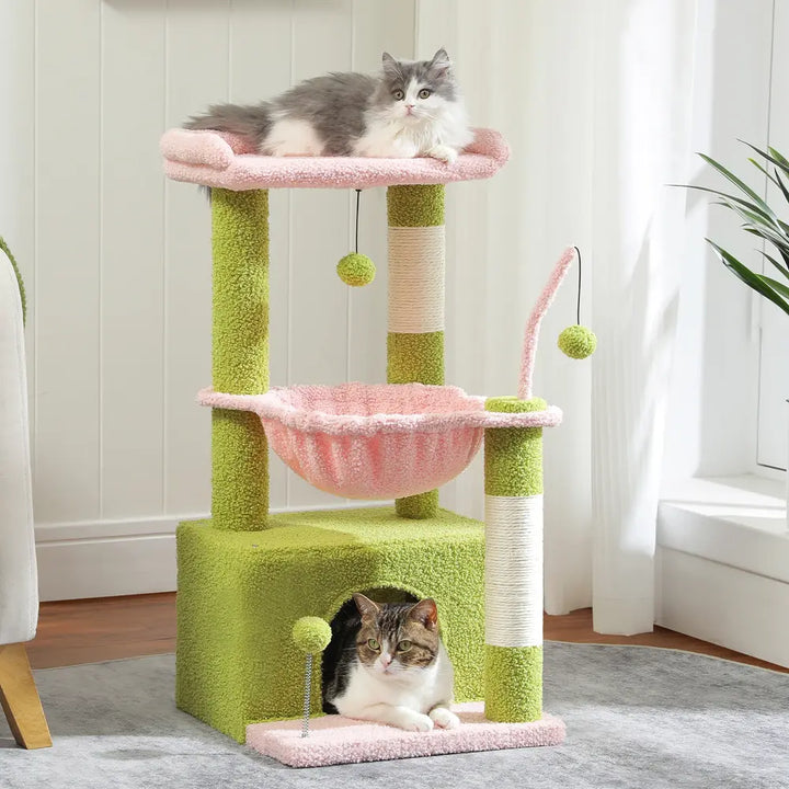 Multi-Level Indoor Cat Tree with Large Condo, Deep Hammock, and Scratching Posts