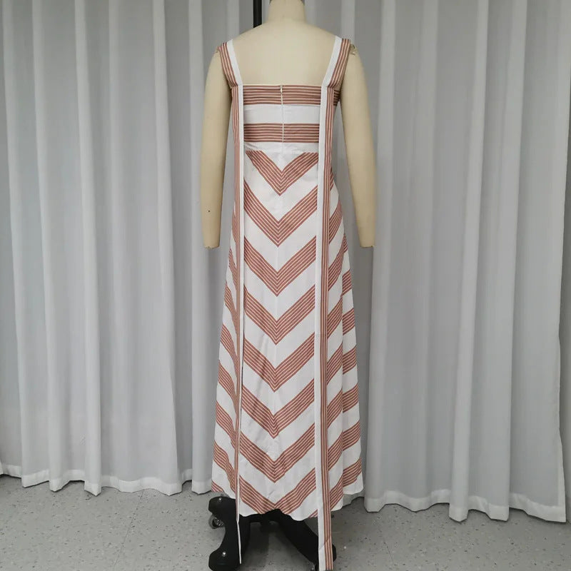 Fashion Striped Printed Simple Comfortable Sling Long Dress