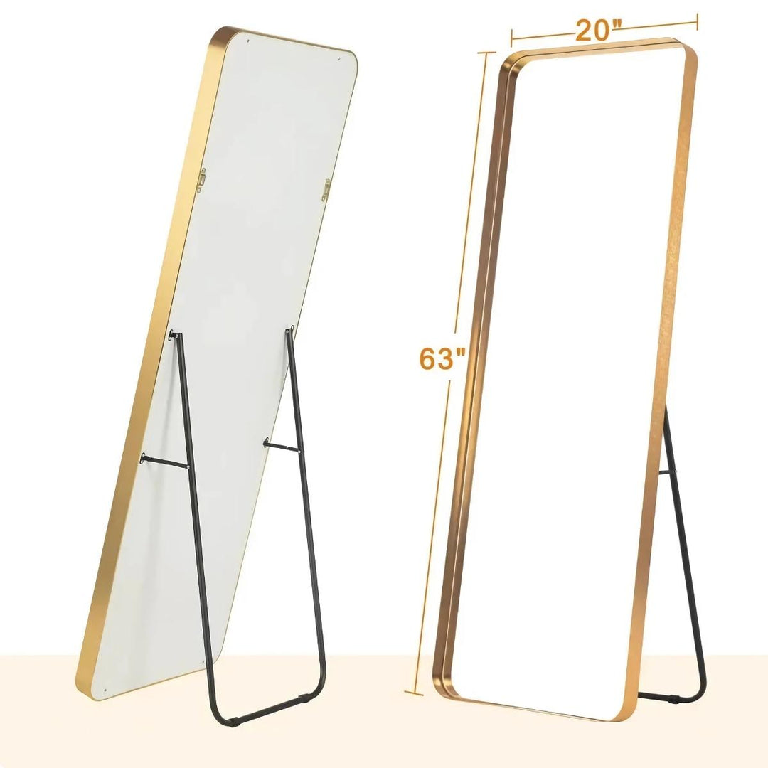 Gold Full-Length Mirror with Stand - Modern Aluminum Alloy Frame