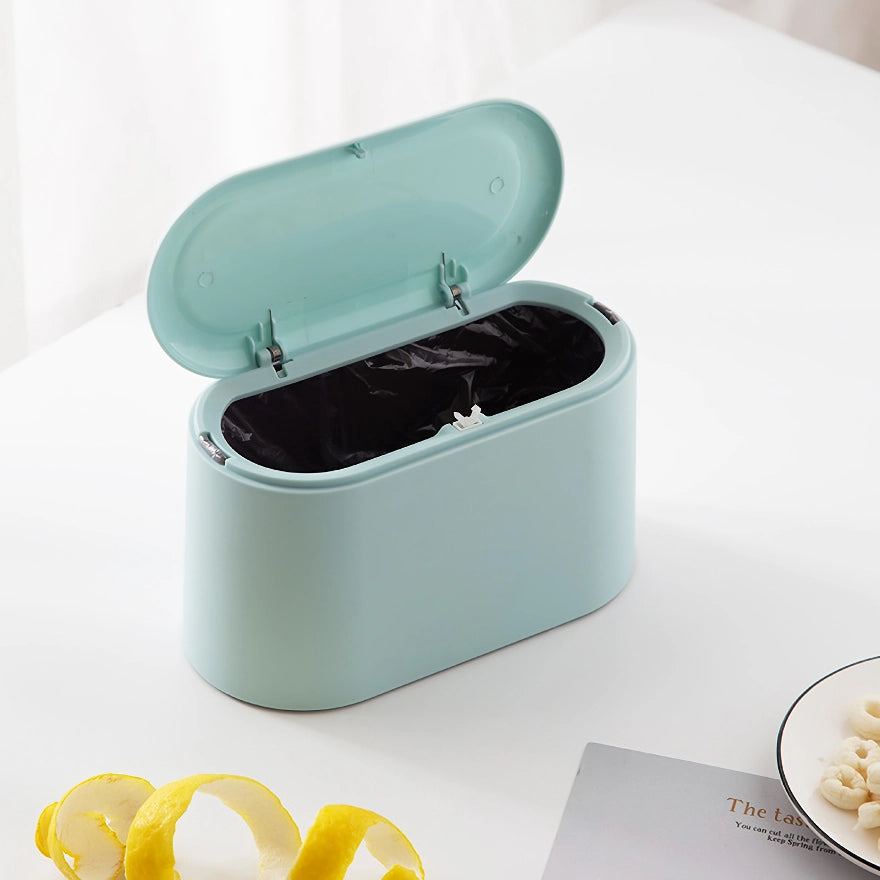 Compact Desktop Trash Bin with Automatic Pop-up Lid