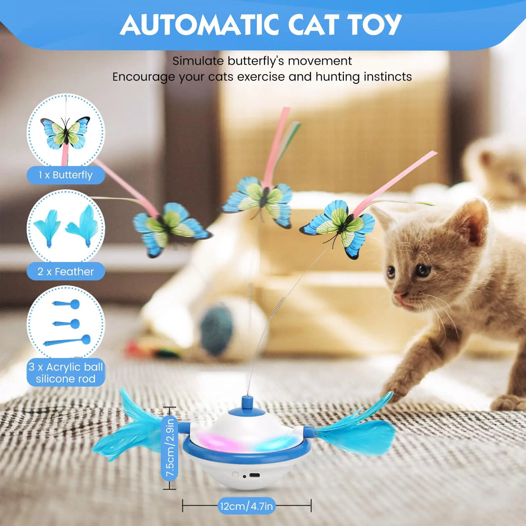 3-in-1 Interactive UFO Cat Toy with Feather, Butterfly, and LED Light