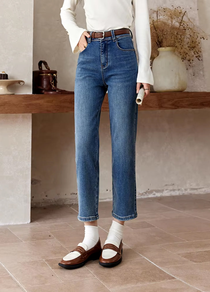 Micro-Stretch Vintage Ankle-Length Blue Jeans