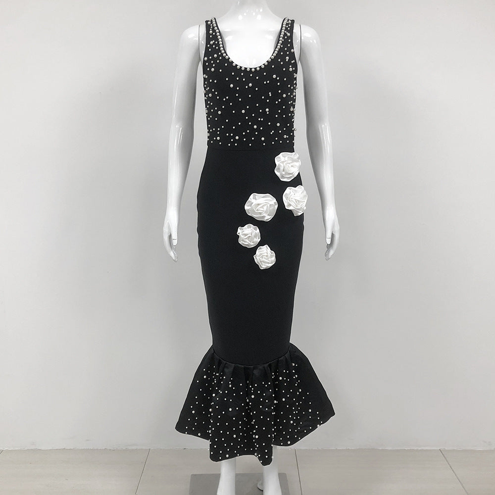 New Slim Beaded Flower Dress