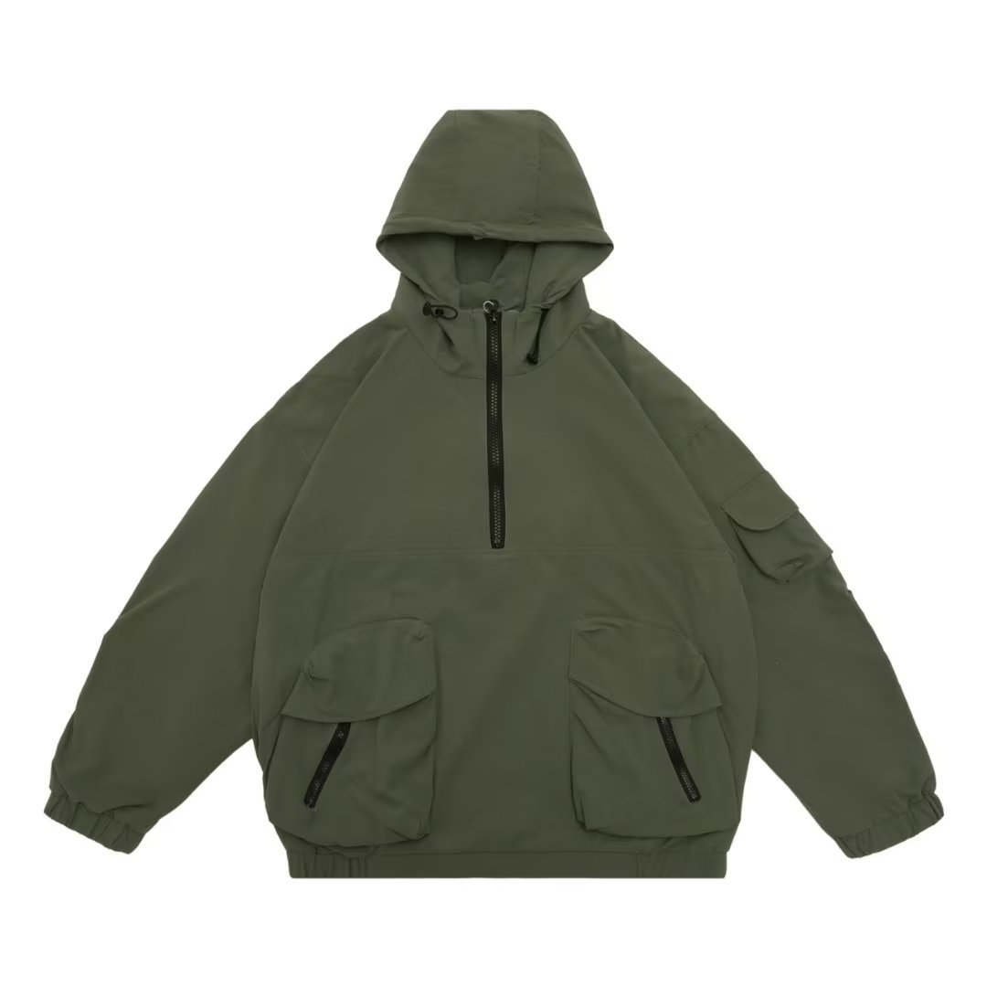 Top Hooded Jacket Loose Half Zip Windbreaker Workwear